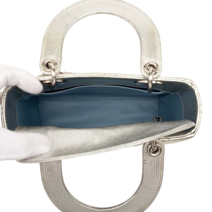 Dior Small Metallic Grained Calfskin Cannage My ABCDior Lady Dior Silver Leather Very good condition - Model View