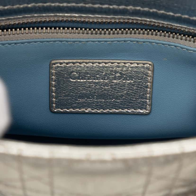 Dior Small Metallic Grained Calfskin Cannage My ABCDior Lady Dior Silver Leather Very good condition - Box View
