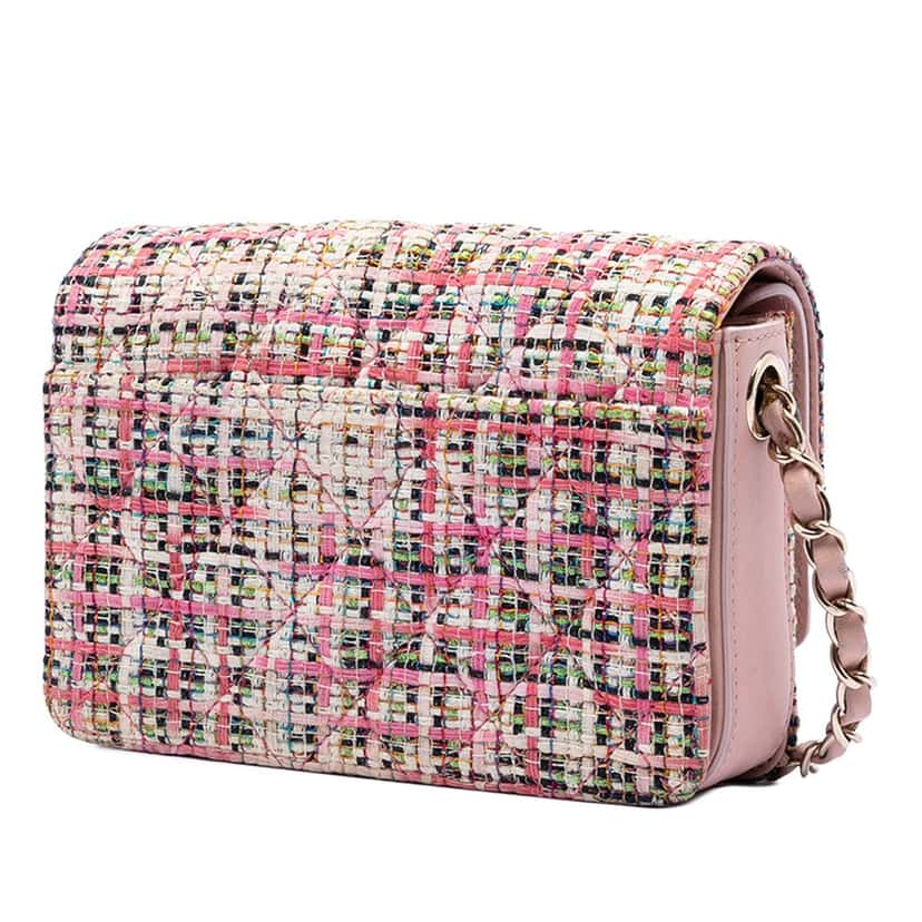 Chanel Small Tweed CC Stud Double Flap Pink Very good condition - Back View