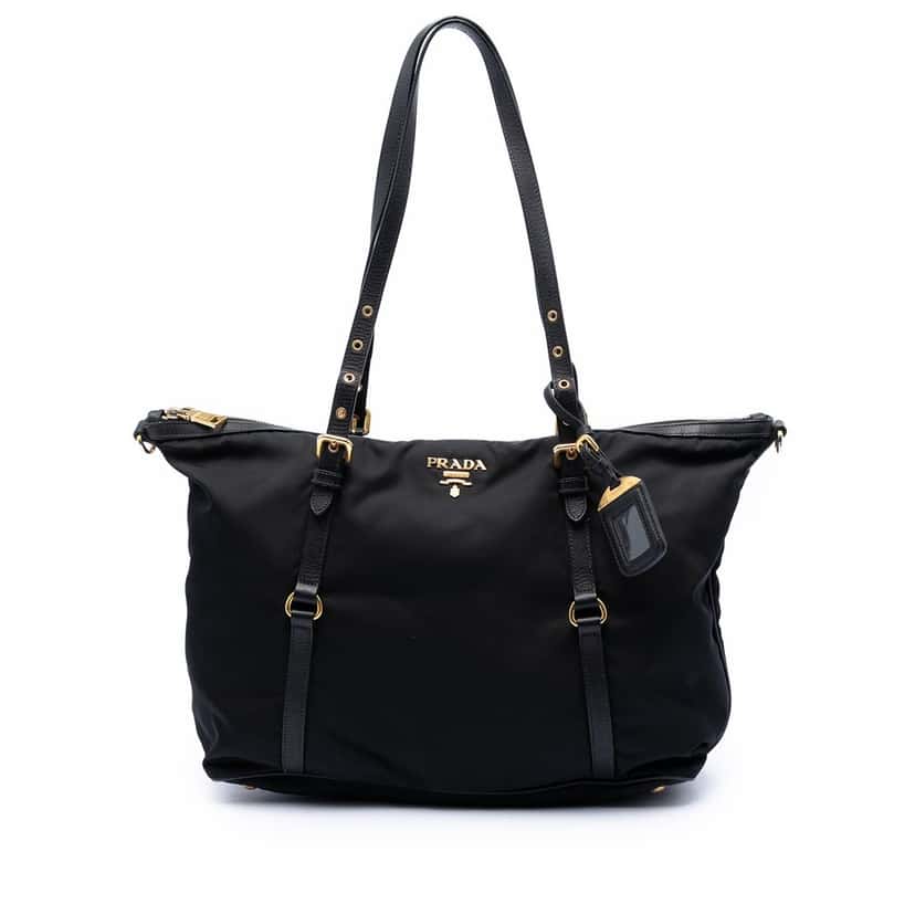 Prada Saffiano Trimmed Tessuto Satchel Black Very good condition - Front View