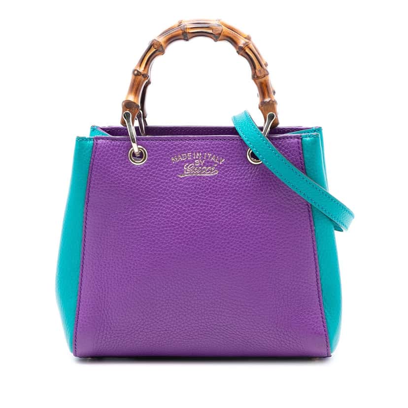 Gucci Mini Bicolor Calfskin Bamboo Shopper Satchel Purple Leather Very good condition - Front View