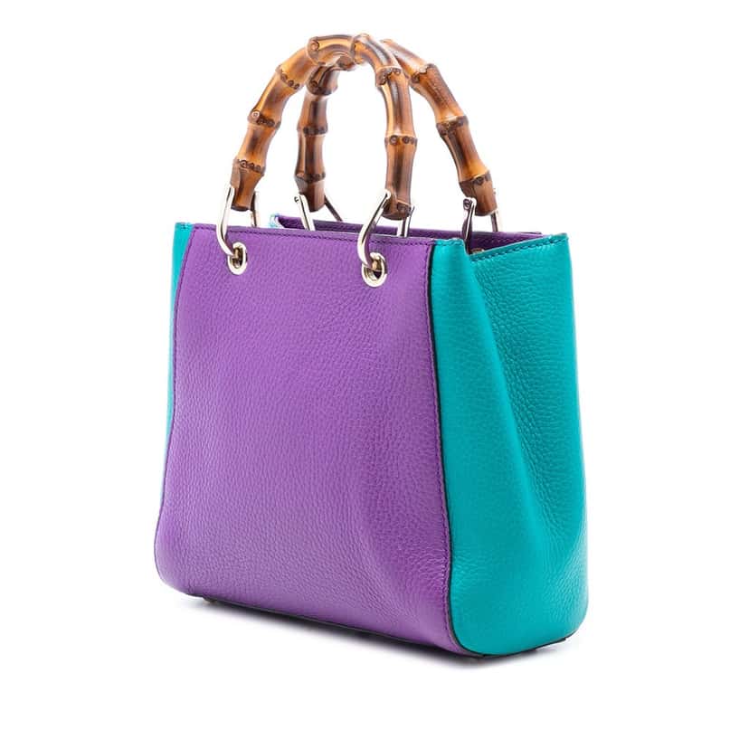 Gucci Mini Bicolor Calfskin Bamboo Shopper Satchel Purple Leather Very good condition - Back View