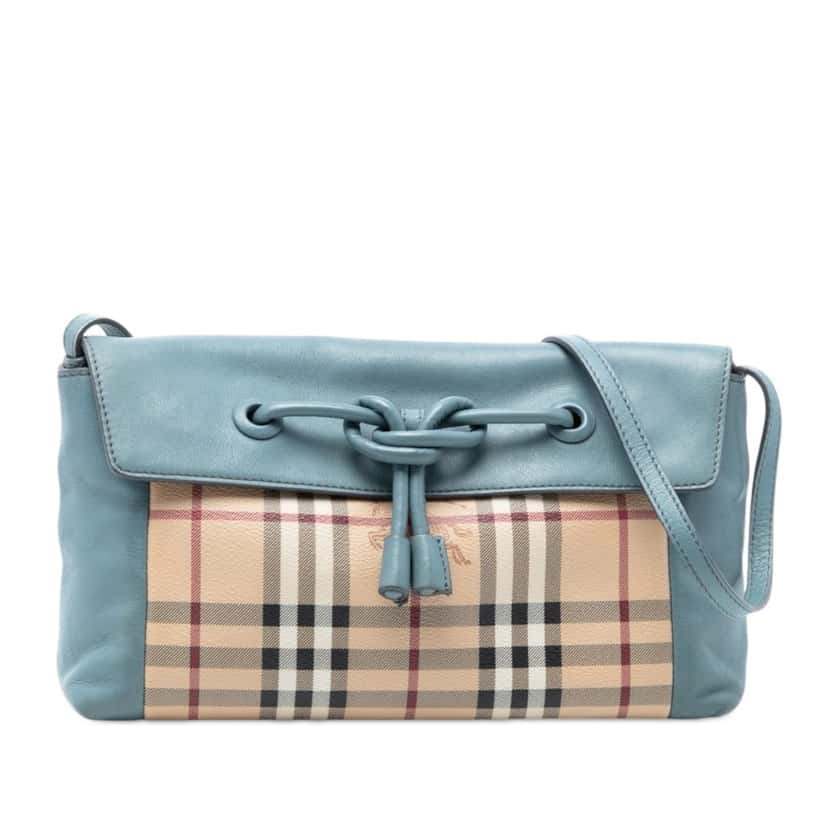 Burberry Haymarket Check Coated Canvas Leah Crossbody Beige Very good condition - Front View