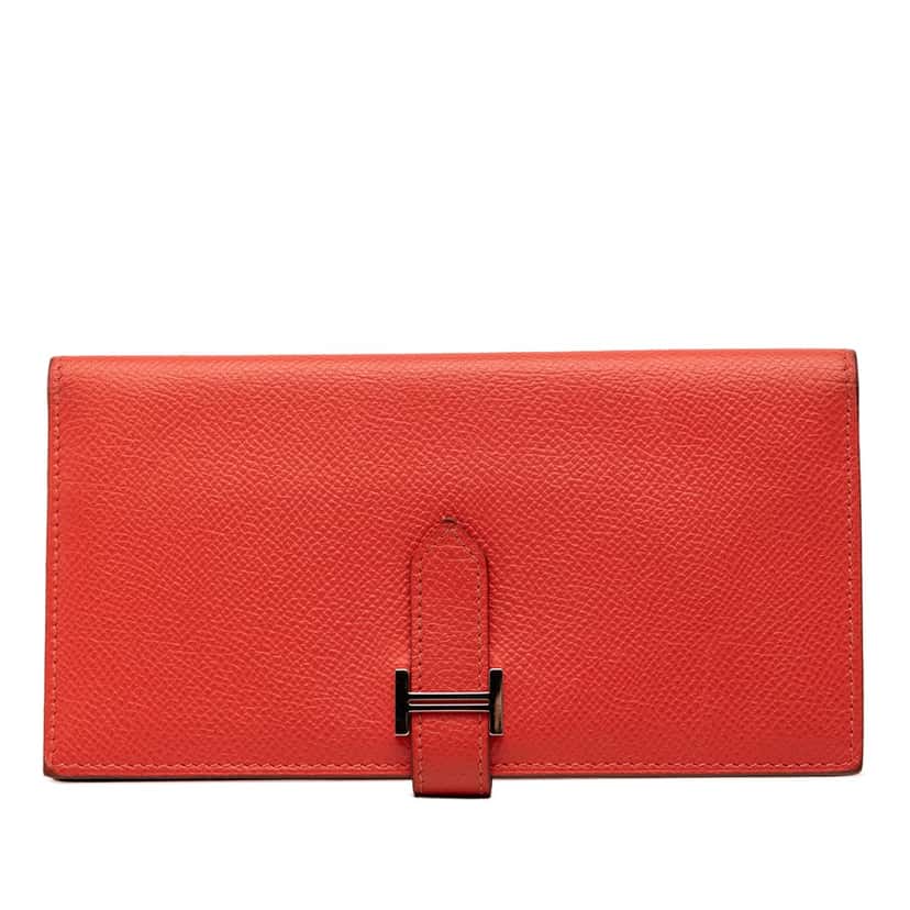 Hermès Epsom Bearn Wallet Red Leather Very good condition - Front View