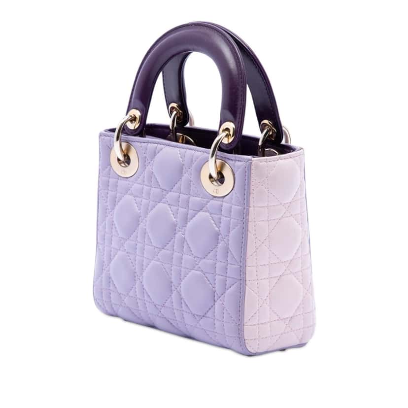 Dior Mini Tricolor Lambskin Cannage Lady Dior Purple Leather Very good condition - Back View