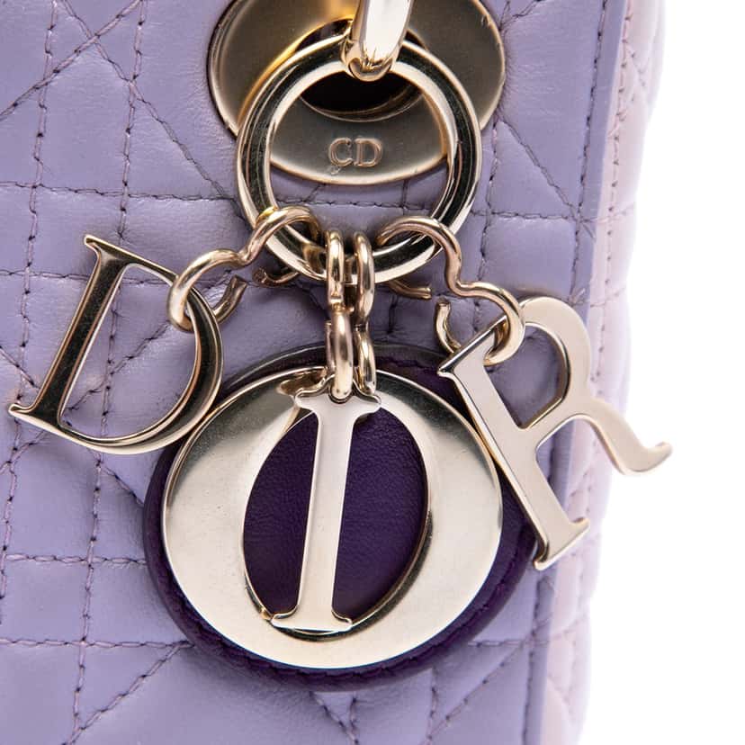 Dior Mini Tricolor Lambskin Cannage Lady Dior Purple Leather Very good condition - Box View