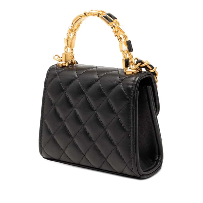 Chanel Mini CC Quilted Lambskin Enamel Top Handle Bag Black Leather Very good condition - Back View