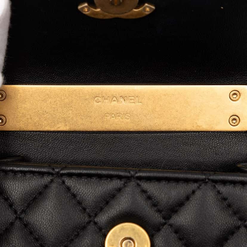 Chanel Mini CC Quilted Lambskin Enamel Top Handle Bag Black Leather Very good condition - Box View