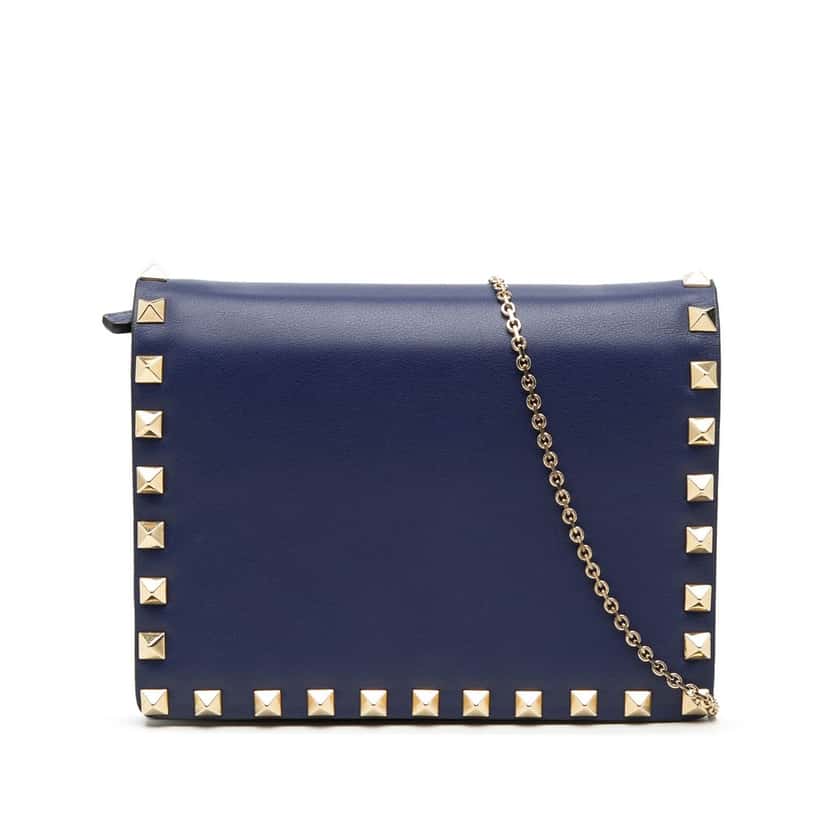 Valentino Leather Rockstud Chain Pouch Blue Leather Very good condition - Front View