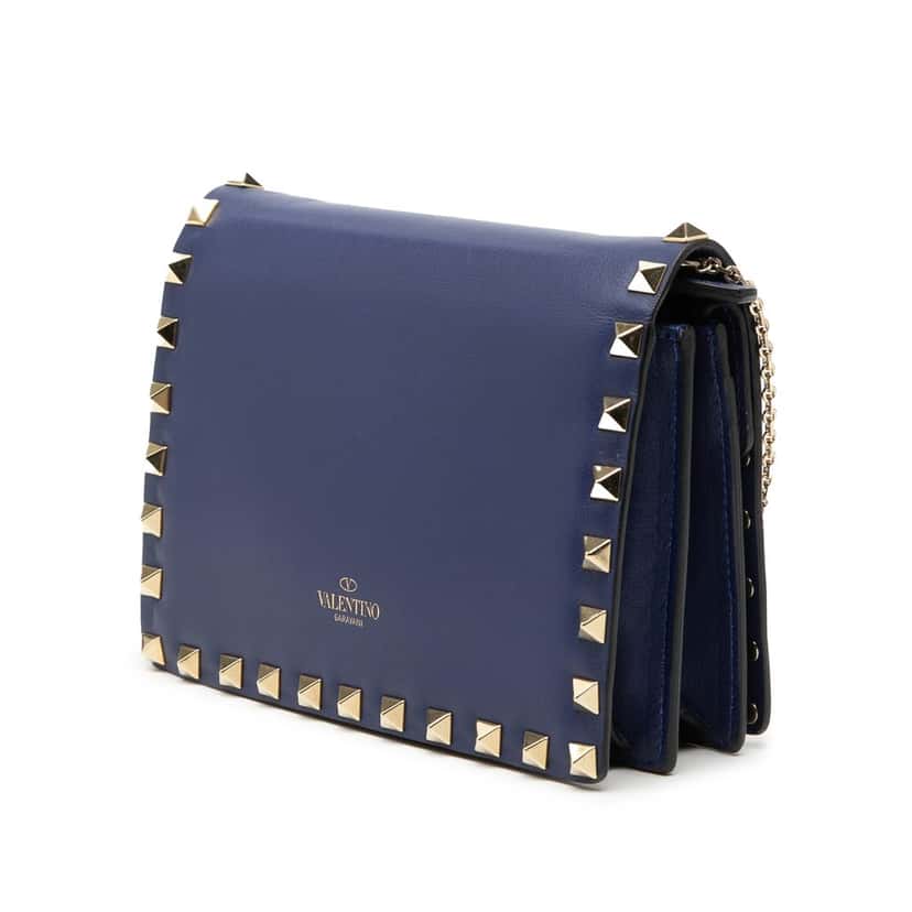 Valentino Leather Rockstud Chain Pouch Blue Leather Very good condition - Back View