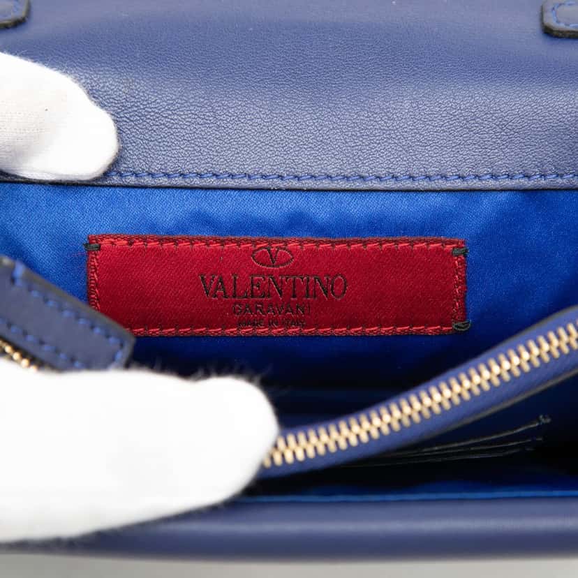 Valentino Leather Rockstud Chain Pouch Blue Leather Very good condition - Box View