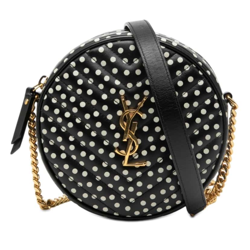 Saint Laurent Chevron Calfskin Polka Dot Round Vinyle Camera Bag Black Leather Very good condition - Front View