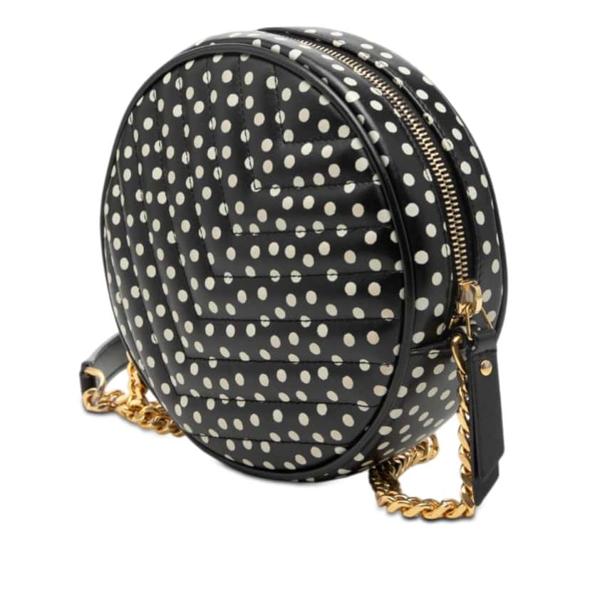 Saint Laurent Chevron Calfskin Polka Dot Round Vinyle Camera Bag Black Leather Very good condition - Back View