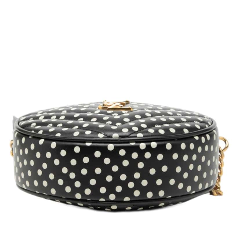 Saint Laurent Chevron Calfskin Polka Dot Round Vinyle Camera Bag Black Leather Very good condition - Inside View