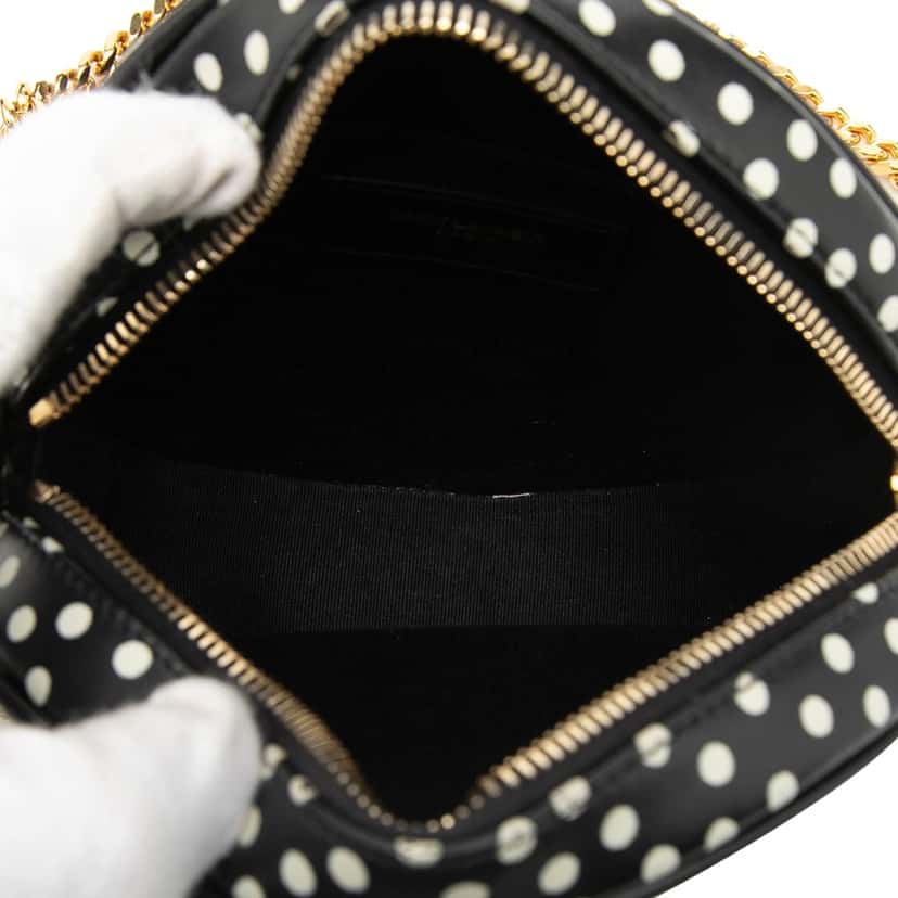 Saint Laurent Chevron Calfskin Polka Dot Round Vinyle Camera Bag Black Leather Very good condition - Model View