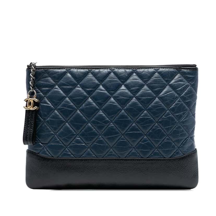 Chanel Medium Aged Calfskin Gabrielle O Case Clutch Blue Leather Very good condition - Front View