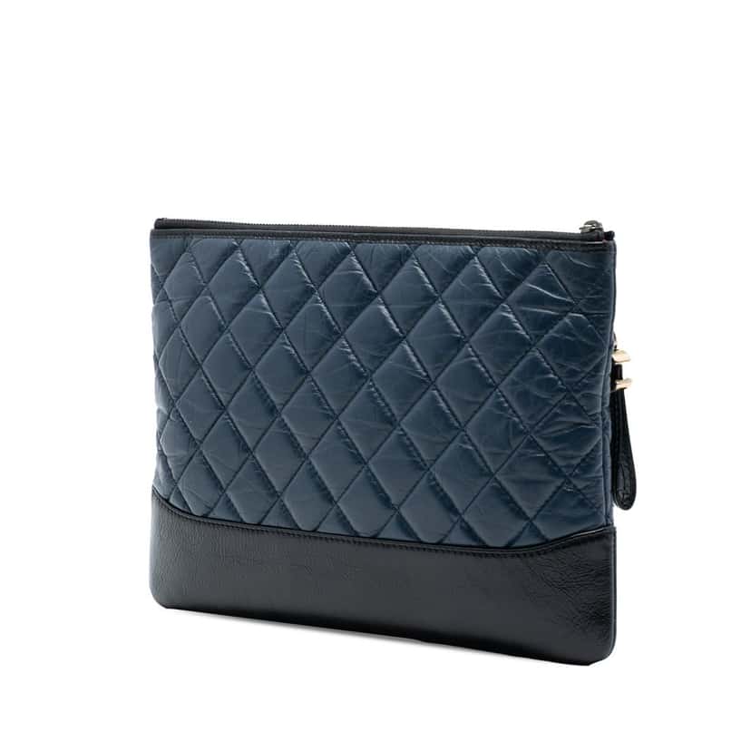 Chanel Medium Aged Calfskin Gabrielle O Case Clutch Blue Leather Very good condition - Back View
