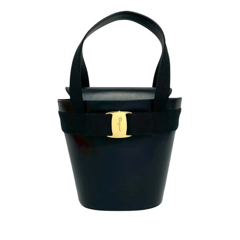 Ferragamo Leather Vara Bow Top Handle Bucket Bag