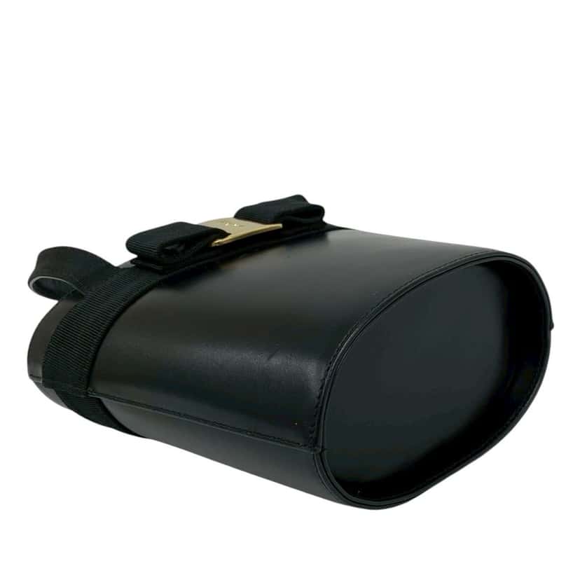 Ferragamo Leather Vara Bow Top Handle Bucket Bag Black Leather Very good condition - Box View