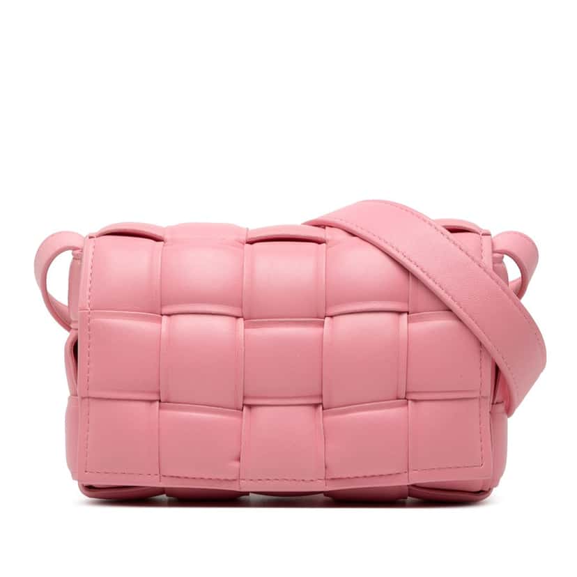 Bottega Veneta Small Nappa Intrecciato Padded Cassette Crossbody Pink Leather Very good condition - Front View