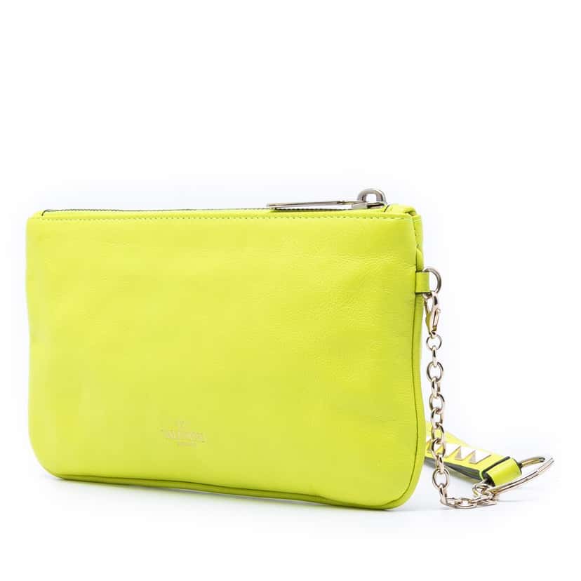 Valentino Leather Rockstud Wristlet Pouch Yellow Leather Very good condition - Back View