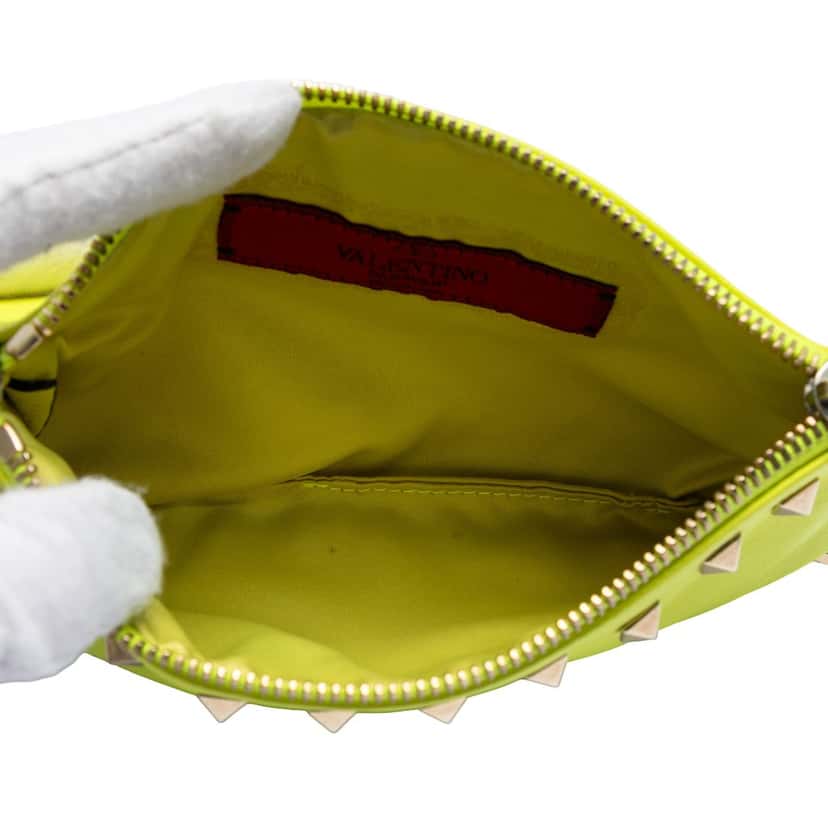 Valentino Leather Rockstud Wristlet Pouch Yellow Leather Very good condition - Model View