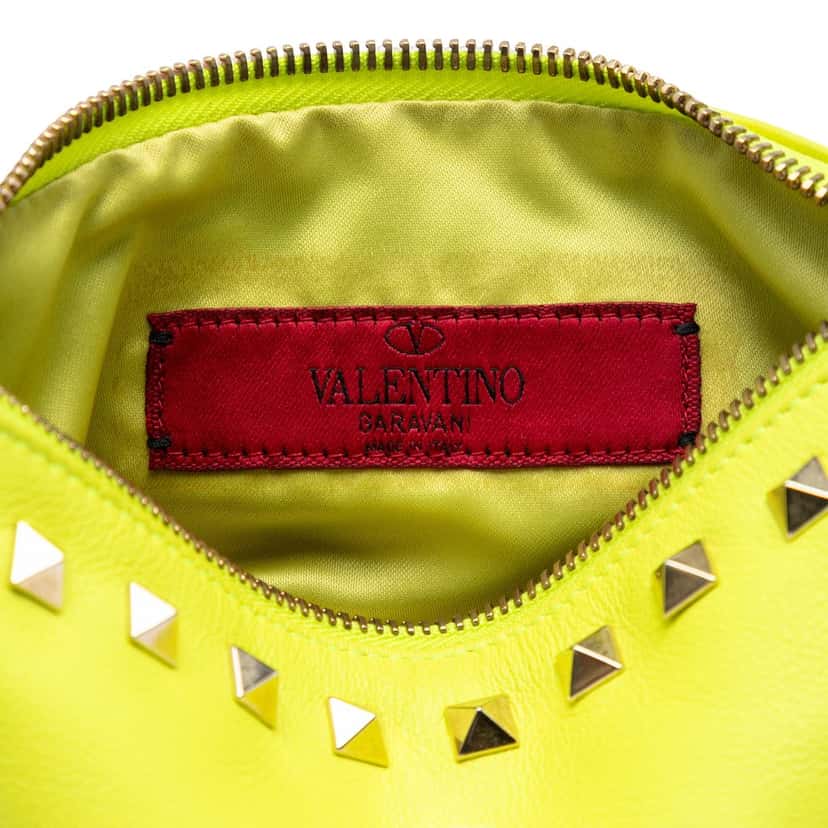 Valentino Leather Rockstud Wristlet Pouch Yellow Leather Very good condition - Box View