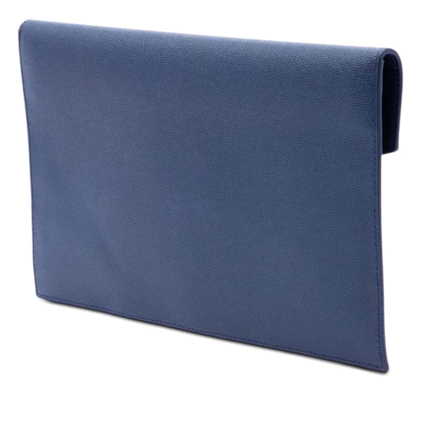 Saint Laurent Grain de Poudre Uptown Pouch Blue Leather Very good condition - Back View