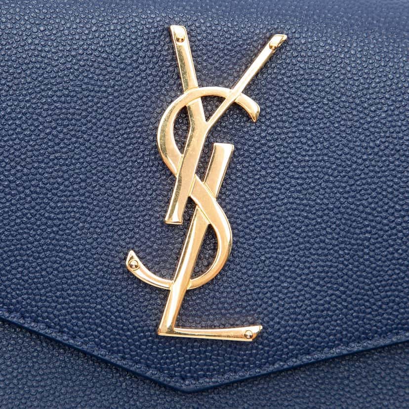 Saint Laurent Grain de Poudre Uptown Pouch Blue Leather Very good condition - Box View