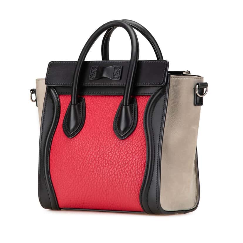 Celine Nano Tricolor Nubuck and Calfskin Luggage Tote Red Leather Very good condition - Back View