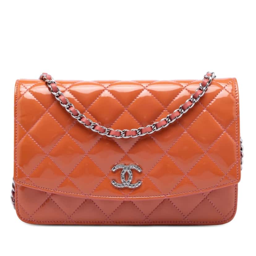 Chanel CC Quilted Patent Brilliant Wallet On Chain Orange Leather Very good condition - Front View