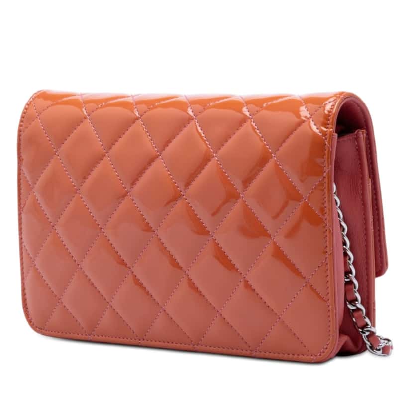 Chanel CC Quilted Patent Brilliant Wallet On Chain Orange Leather Very good condition - Back View