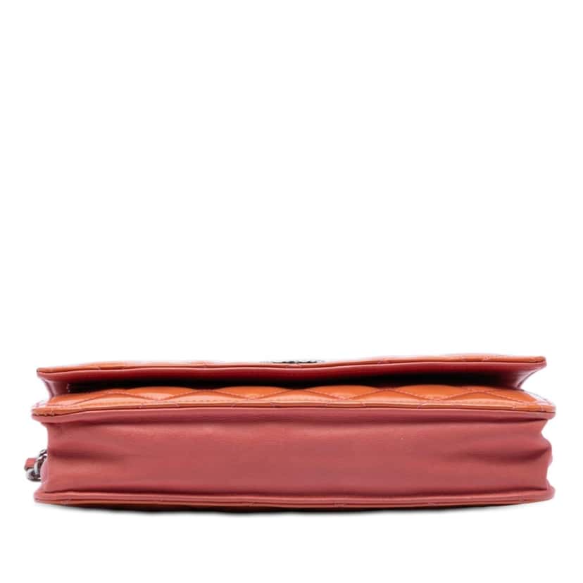 Chanel CC Quilted Patent Brilliant Wallet On Chain Orange Leather Very good condition - Inside View