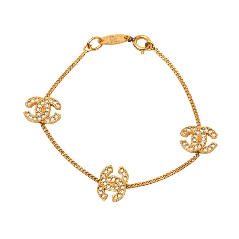 Chanel CC Gold Plated Strass Chain Bracelet Gold Metal Very good condition - Front View