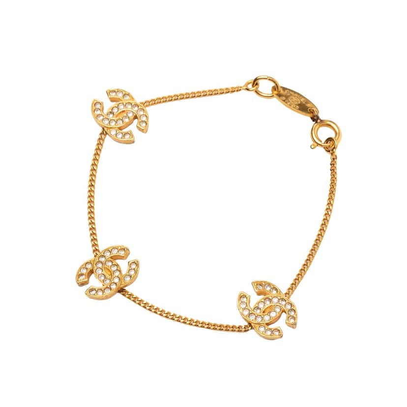 Chanel CC Gold Plated Strass Chain Bracelet Gold Metal Very good condition - Back View