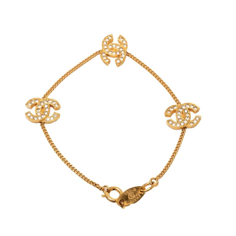 Chanel CC Gold Plated Strass Chain Bracelet Gold Metal Very good condition - Inside View