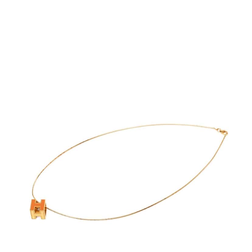 Hermès Gold Plated and Enamel Cage d H Pendant Necklace Gold Metal Very good condition - Front View