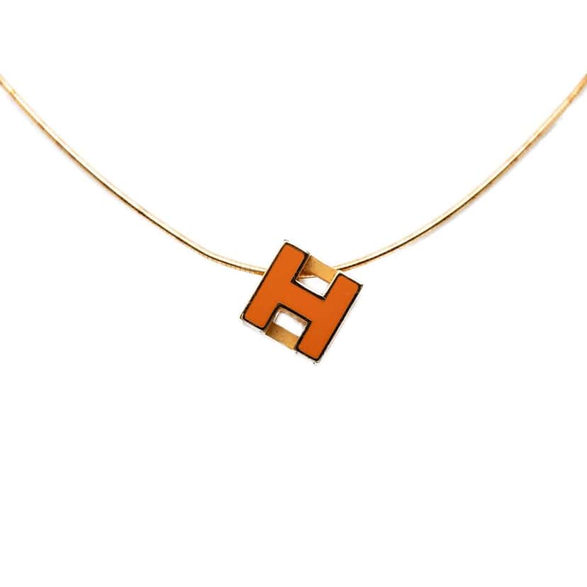 Hermès Gold Plated and Enamel Cage d H Pendant Necklace Gold Metal Very good condition - Back View