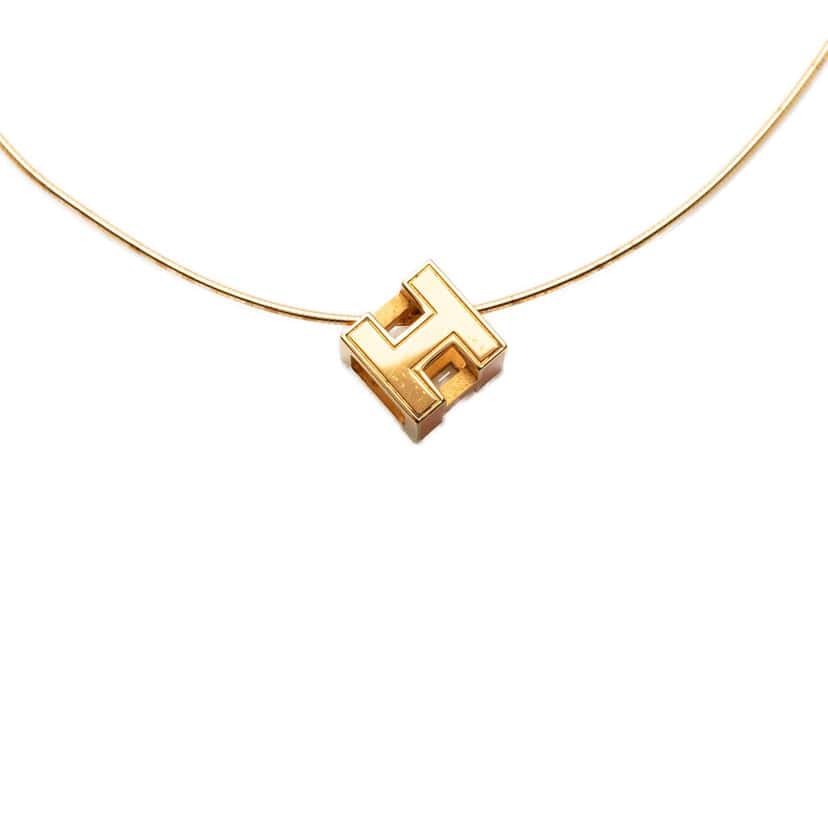 Hermès Gold Plated and Enamel Cage d H Pendant Necklace Gold Metal Very good condition - Inside View