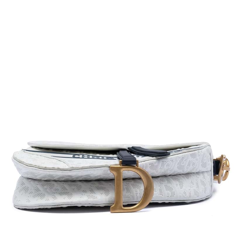 Dior Perforated Oblique Embossed Calfskin Saddle Bag White Leather Very good condition - Inside View