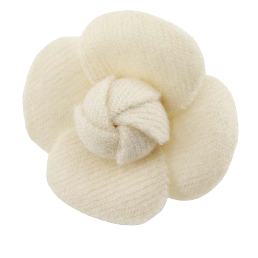 Chanel Wool Camellia Brooch White Very good condition - Front View