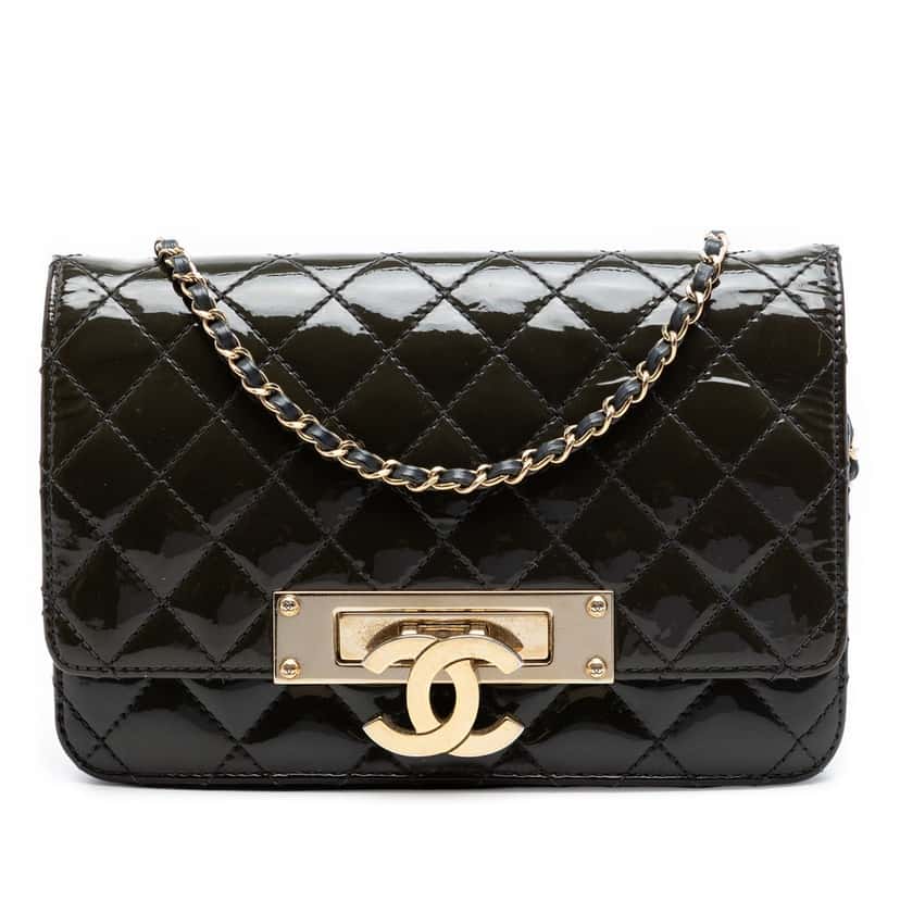 Chanel Quilted Patent Golden Class Wallet on Chain Black Leather Very good condition - Front View