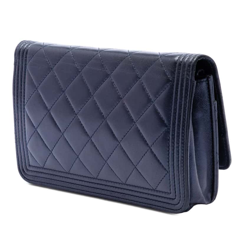 Chanel Quilted Lambskin Boy Wallet On Chain Blue Leather Very good condition - Back View