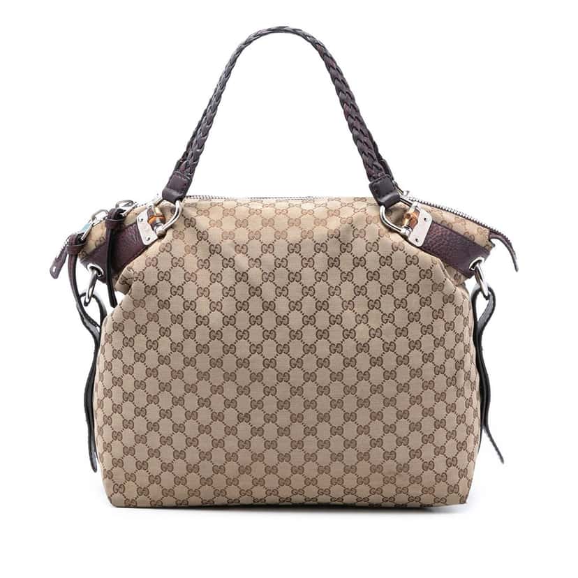 Gucci Large GG Canvas Bamboo Bar Tote Beige Very good condition - Front View