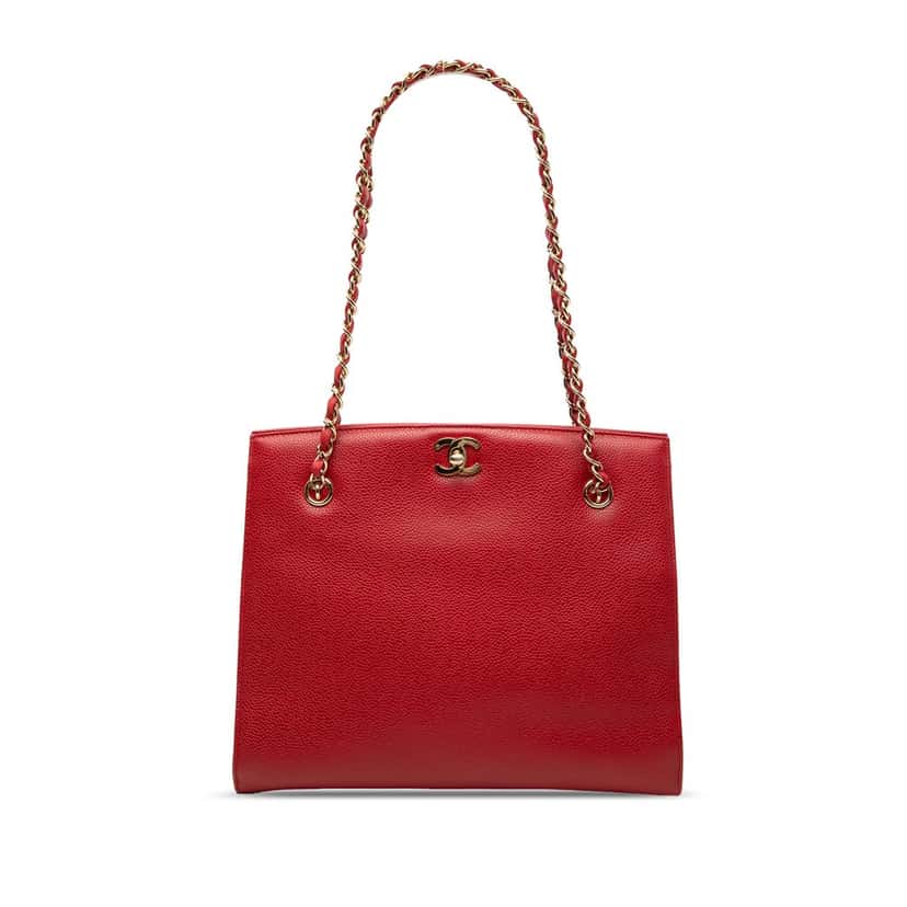 Chanel CC Caviar Turn Lock Chain Tote Red Leather Very good condition - Front View