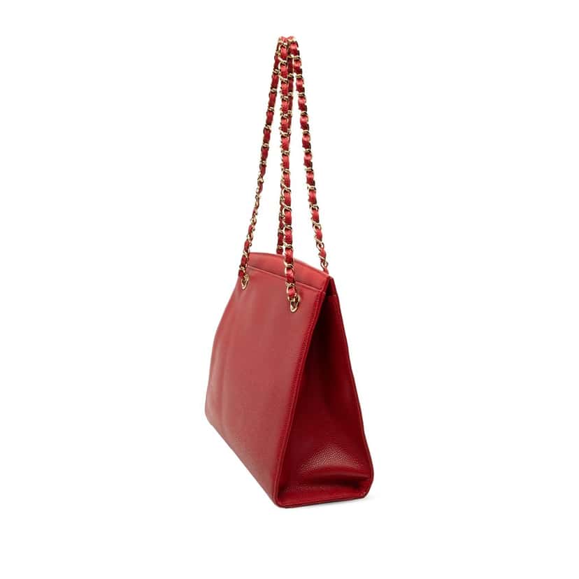 Chanel CC Caviar Turn Lock Chain Tote Red Leather Very good condition - Back View