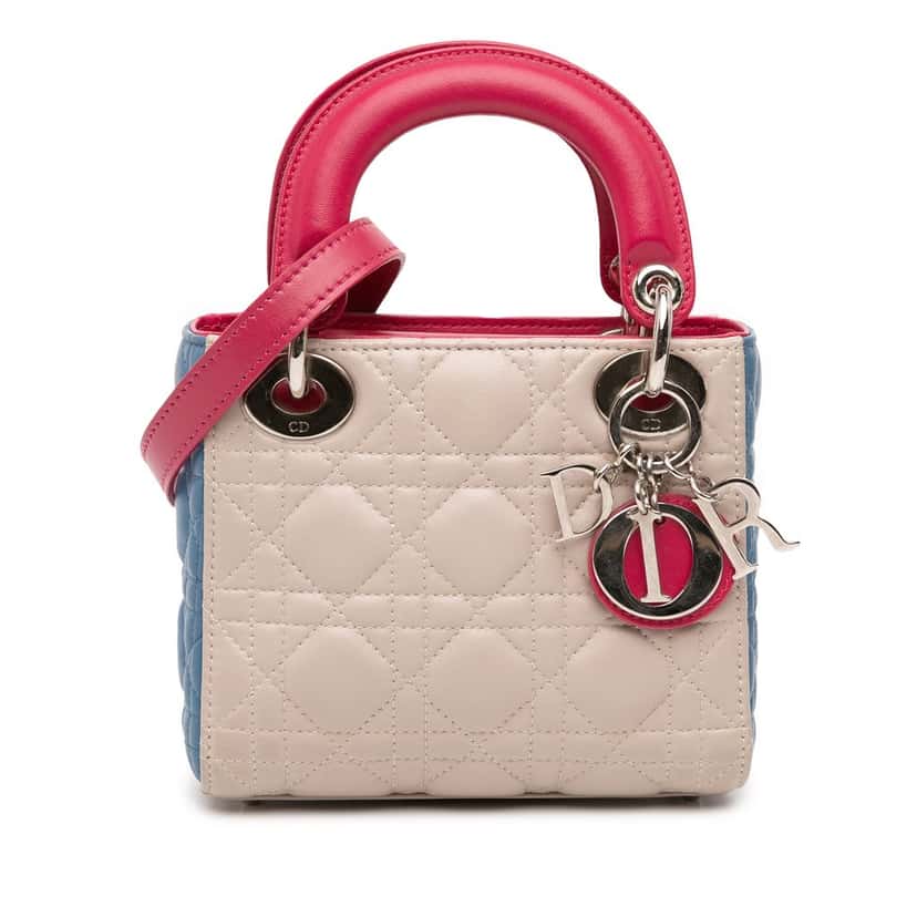 Dior Mini Tricolor Lambskin Cannage Lady Dior Brown Leather Very good condition - Front View
