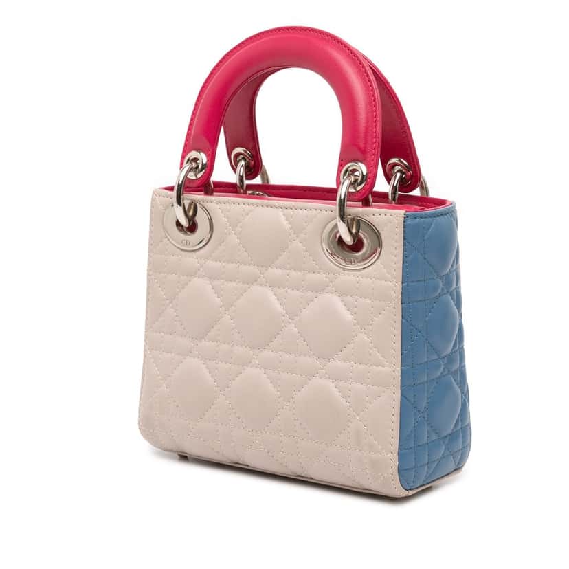 Dior Mini Tricolor Lambskin Cannage Lady Dior Brown Leather Very good condition - Back View