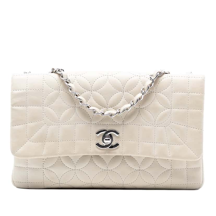 Chanel Quilted Lambskin Lady Graphic Flap White Leather Very good condition - Front View