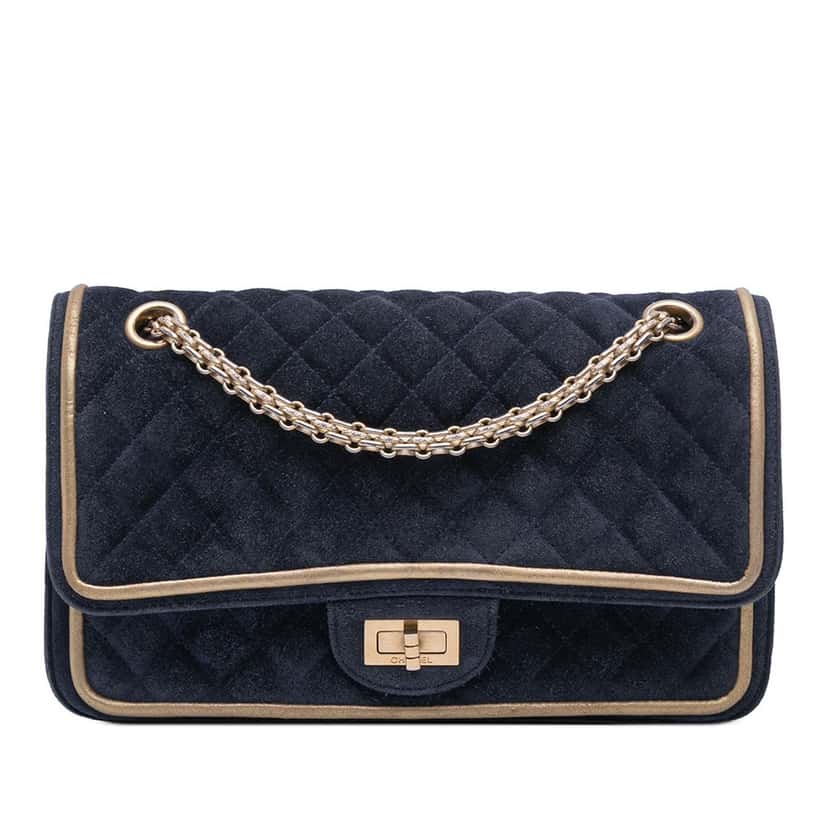 Chanel Reissue 2.55 Quilted Suede Double Flap 225 Blue Leather Very good condition - Front View